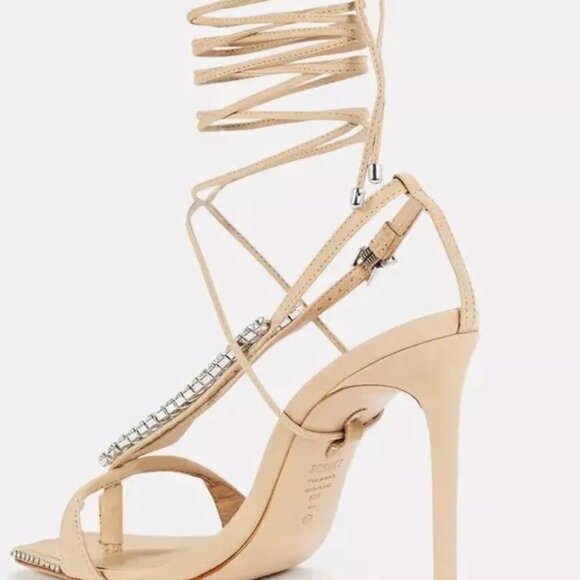 SCHUTZ-Vikki Crystal-Strappy/Convertible Heels-Light Nude Nubuck-Sz 9-NWOB - Picture 8 of 12